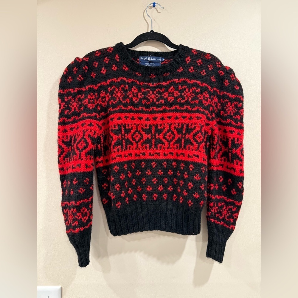 🔥Ralph Lauren Vintage Black and Red Patterned Sweater %100 Wool🔥